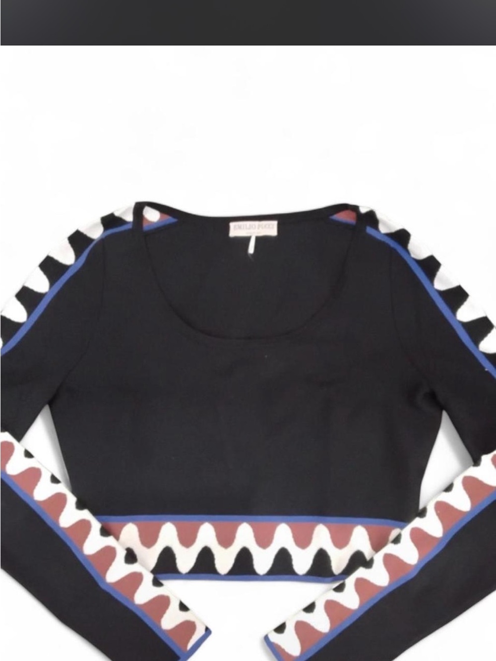 Emilio Pucci Black Long-Sleeve Crop Top with Wave Trim